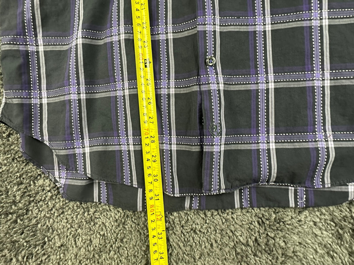 Bugatchi Uomo Mens XL Black Purple Plaid Long Sleeve Button Up Shirt Casual Top