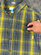 Columbia Cooper Lake Mens Plaid Shirt Yellow Gray Long Sleeve Button Down Sz XL