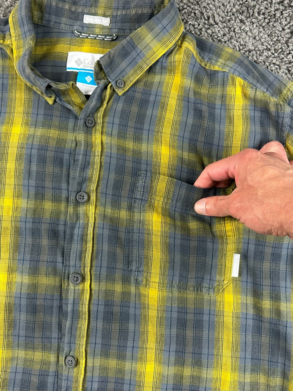 Columbia Cooper Lake Mens Plaid Shirt Yellow Gray Long Sleeve Button Down Sz XL