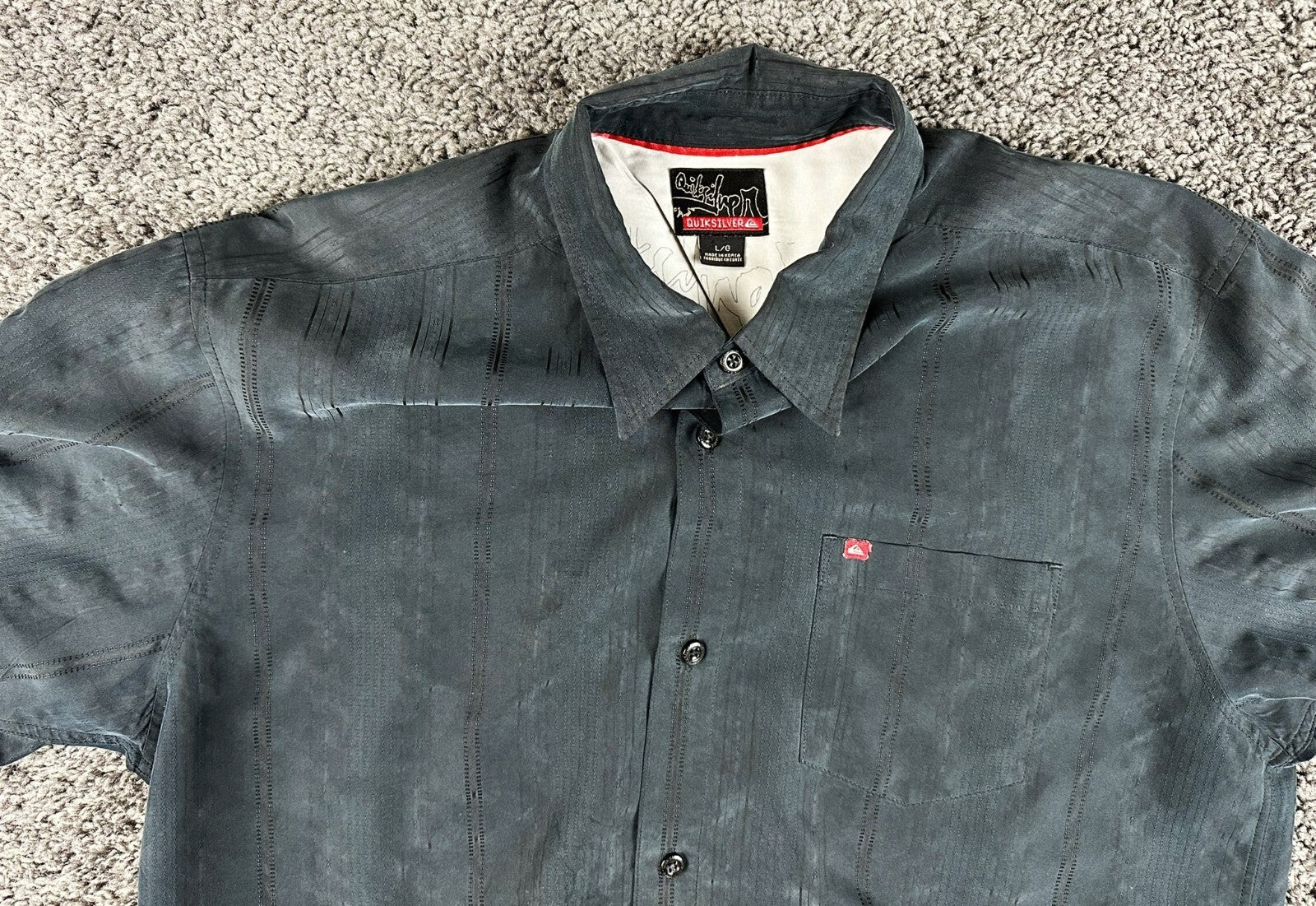 Vintage Y2K Quiksilver Mens Black Rayon Blend Short Sleeve Button Shirt Sz Large