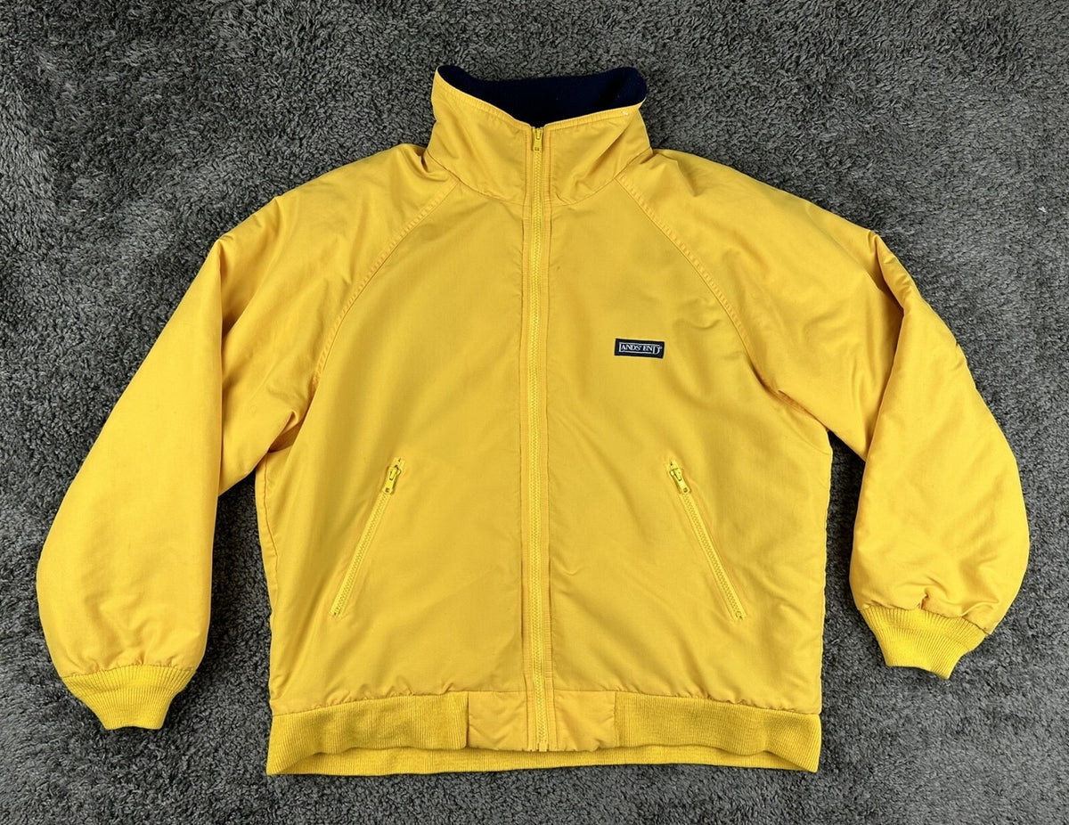 Vintage Lands End Mens L Yellow Fleece Lined Thinsulate Squall Bomber Jacket