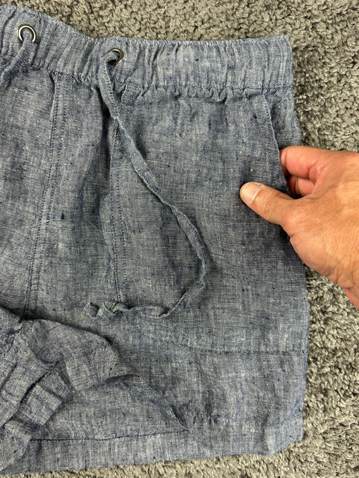 C&C California Womens M Blue 100% Linen Drawstring Pull On Casual Shorts
