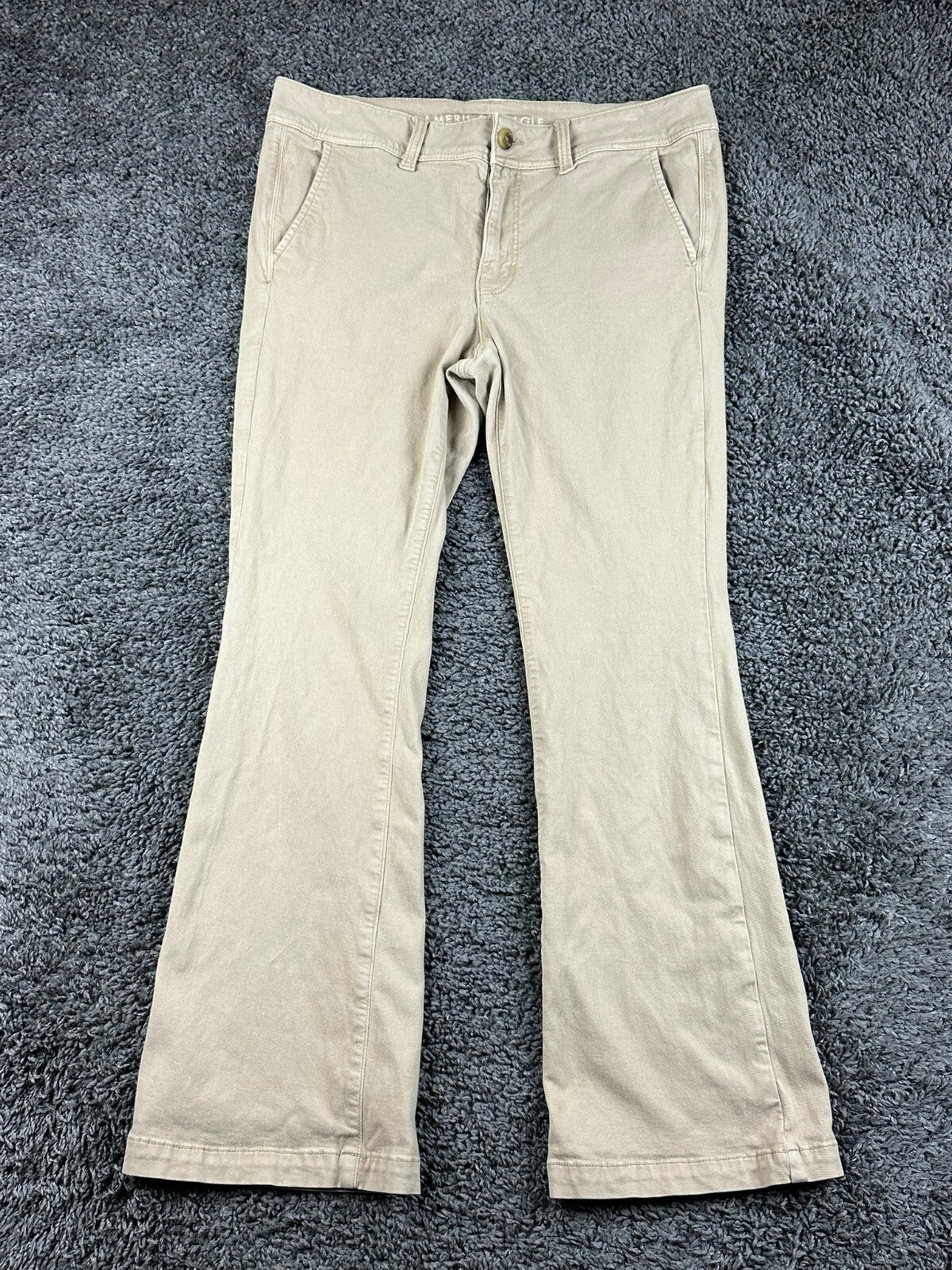 American Eagle Kick Boot Pants Women's Tan Stretch Flare Leg Y2K Sz 12