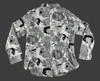Vintage 90s Snoskins Womens XL Black Grey Floral Button Up Shirt Textured USA