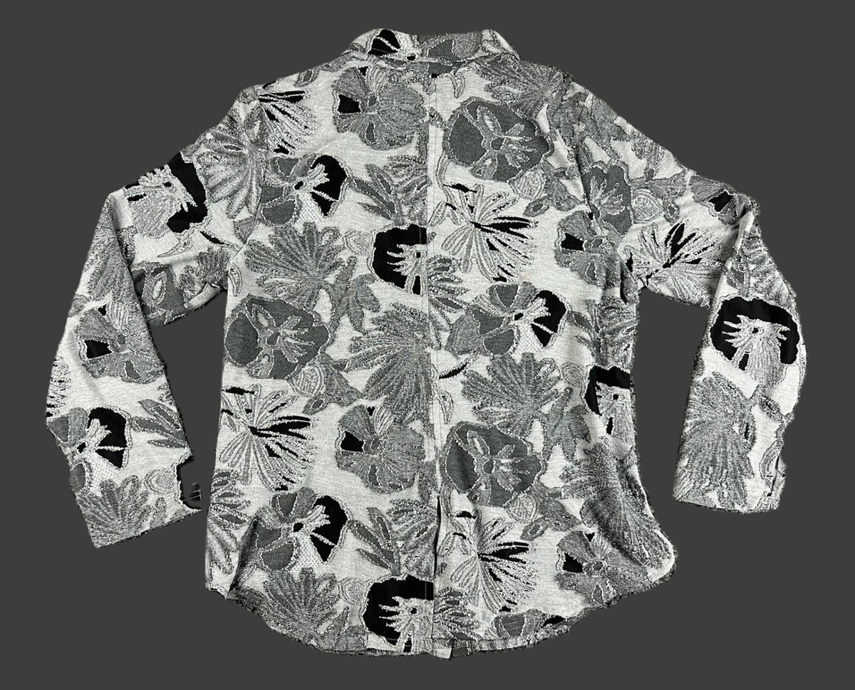 Vintage 90s Snoskins Womens XL Black Grey Floral Button Up Shirt Textured USA