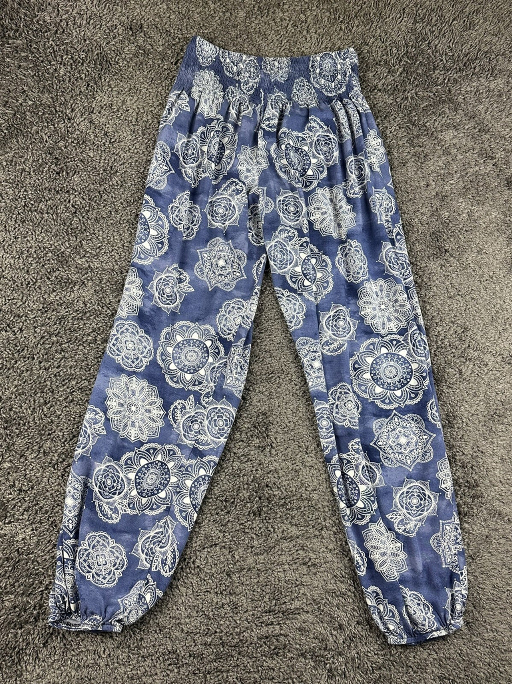 Lotus and Luna Harem Pants Womens S/M Blue Mandala Boho Smocked Jogger