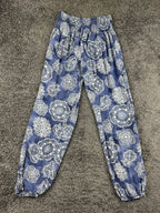 Lotus and Luna Harem Pants Womens S/M Blue Mandala Boho Smocked Jogger