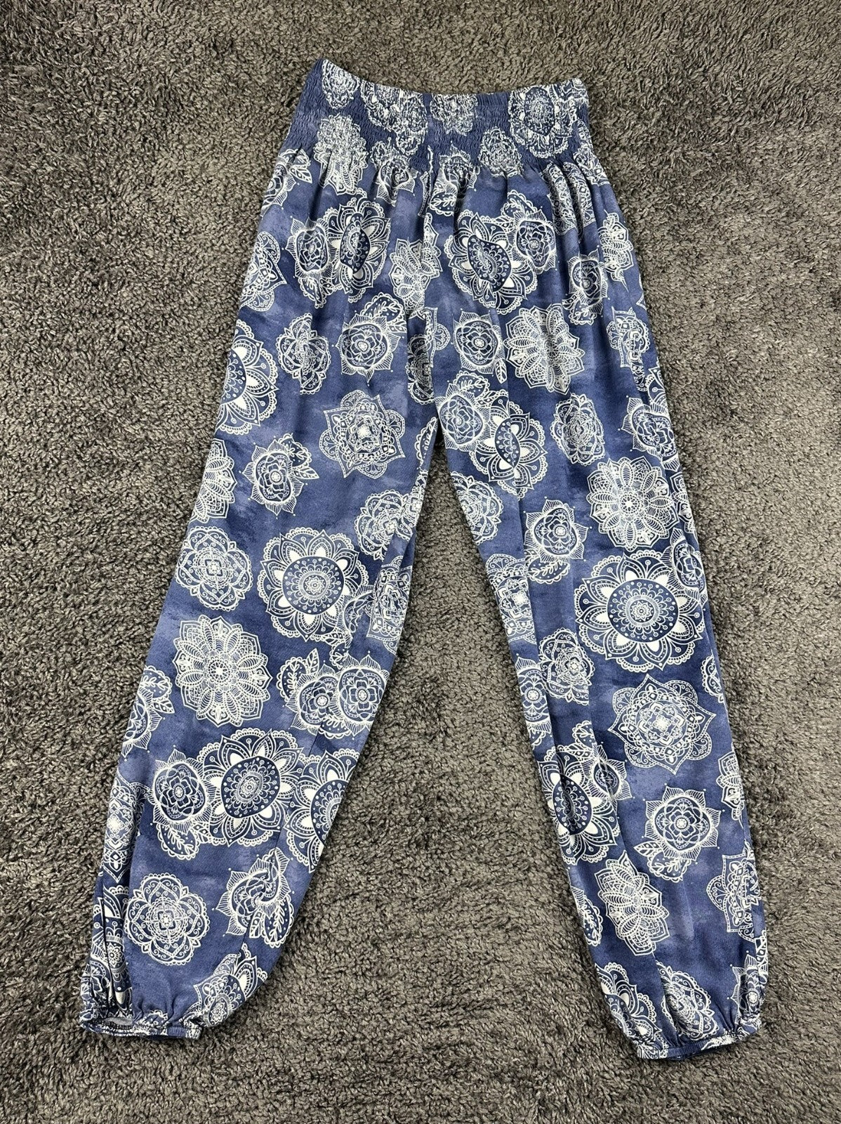 Lotus and Luna Harem Pants Womens S/M Blue Mandala Boho Smocked Jogger