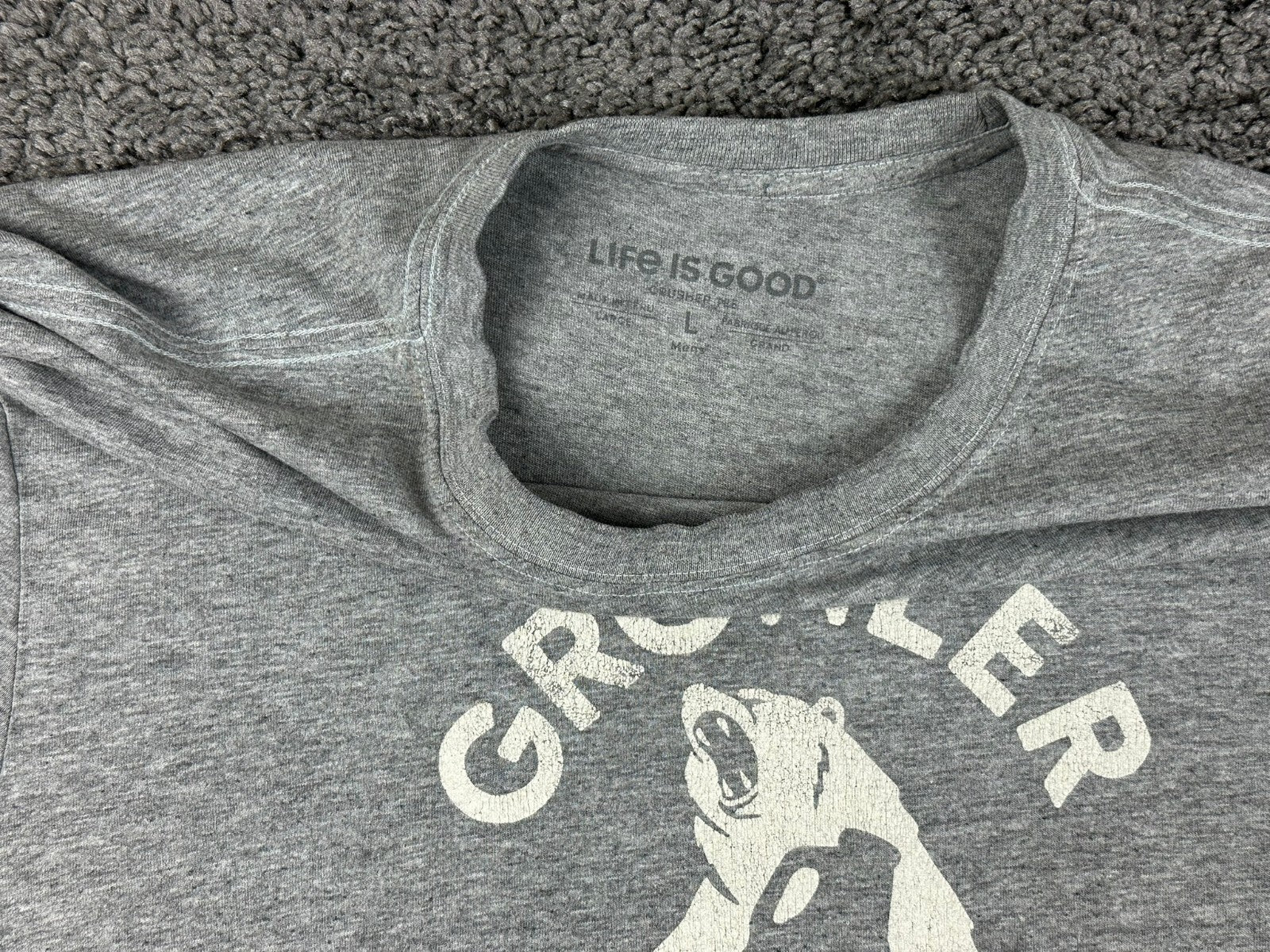 Life is Good Men Crusher Tee Gray Growler Bear Craft Beer Graphic Shirt Sz Large