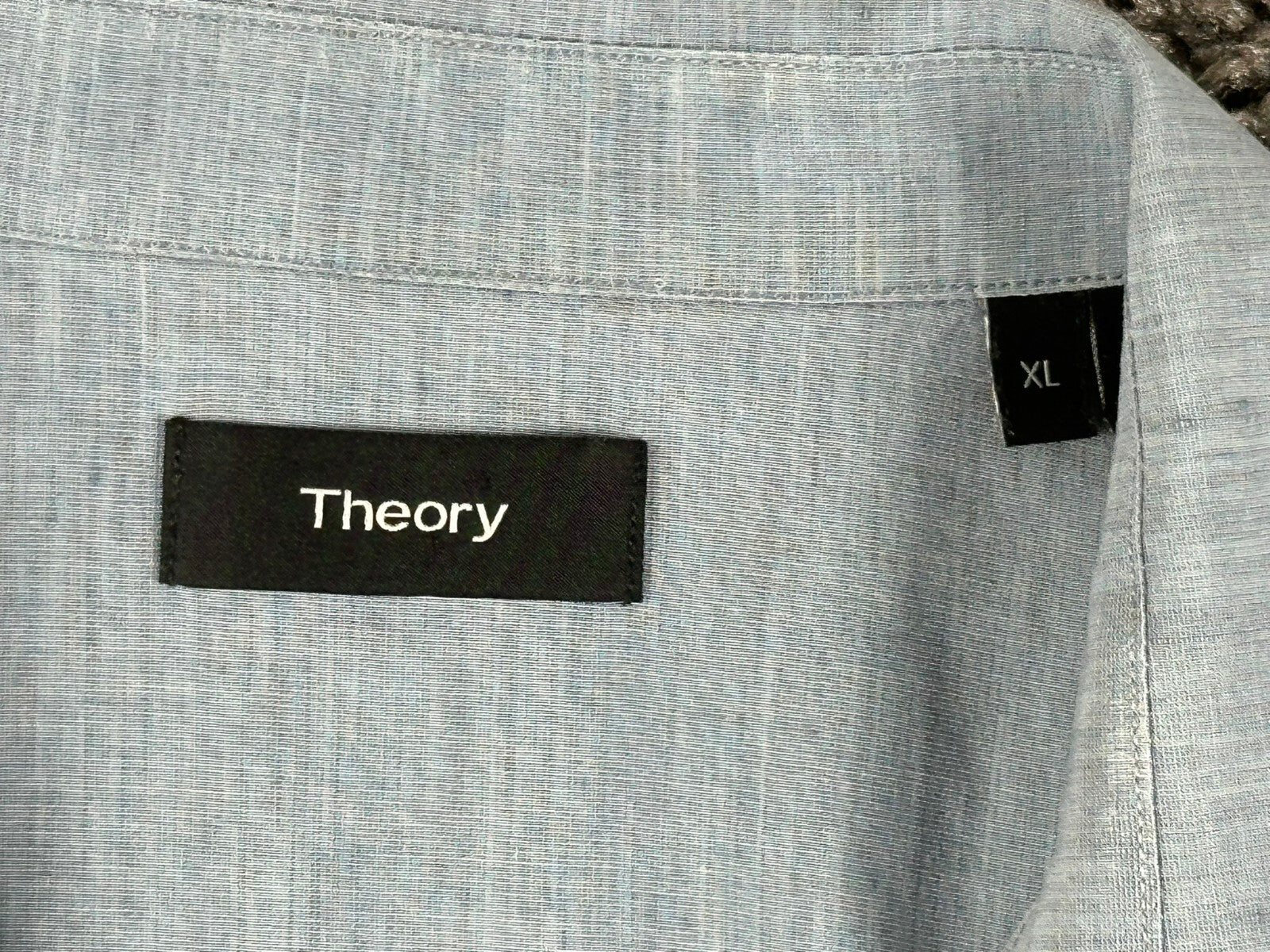 Theory Men Murray Linen Blend Shirt Short Sleeve Light Blue Button Up Sz XL