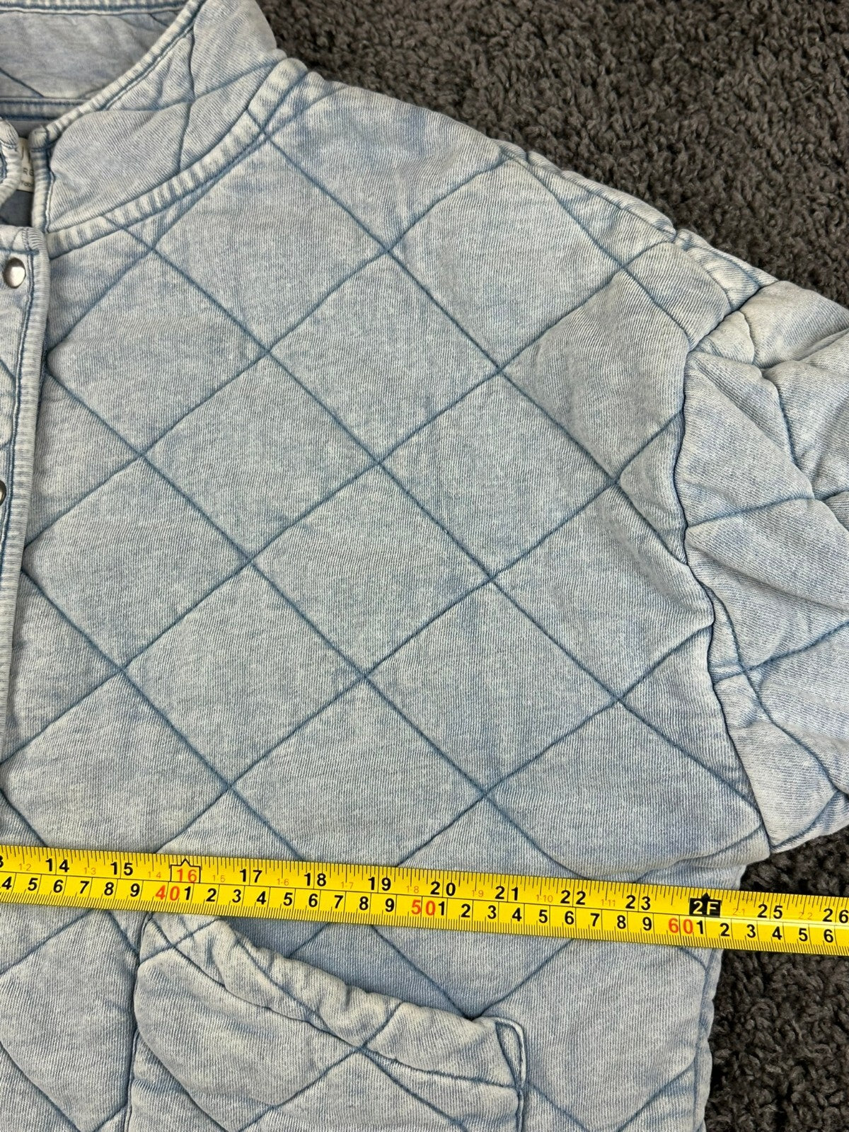 Z Supply Maya Quilted Jacket Womens Washed Indigo Blue Snap Front Shacket Sz L