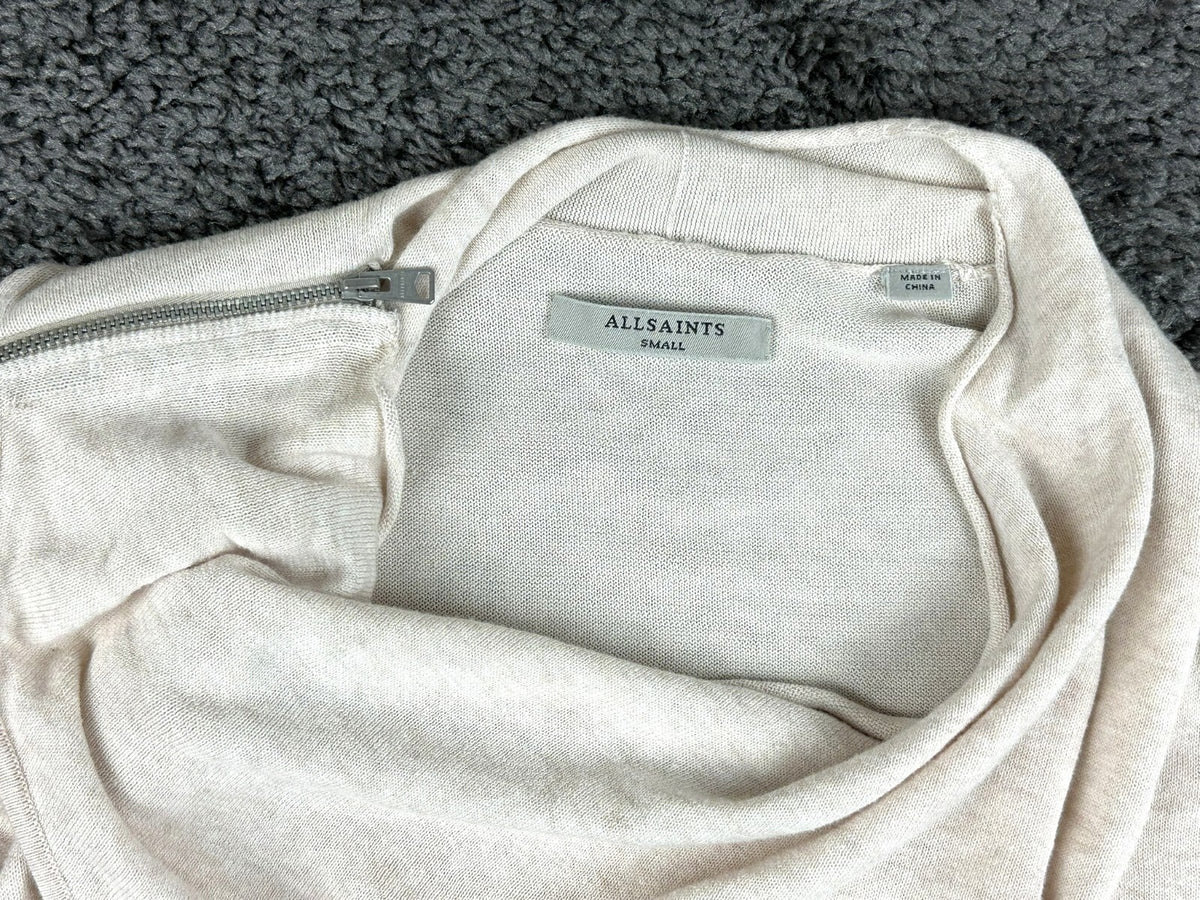 AllSaints Womens Size S Drina 100% Merino Wool Beige Asymmetric Zip Cardigan Top