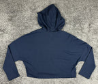 Allfenix Womens Ribbed Boxy Crop Zip Hoodie Navy Blue O-Ring Athleisure Large L