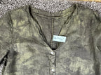 Camo Linen Jumpsuit Womens Size Medium Olive Green V-Neck Pockets Romper