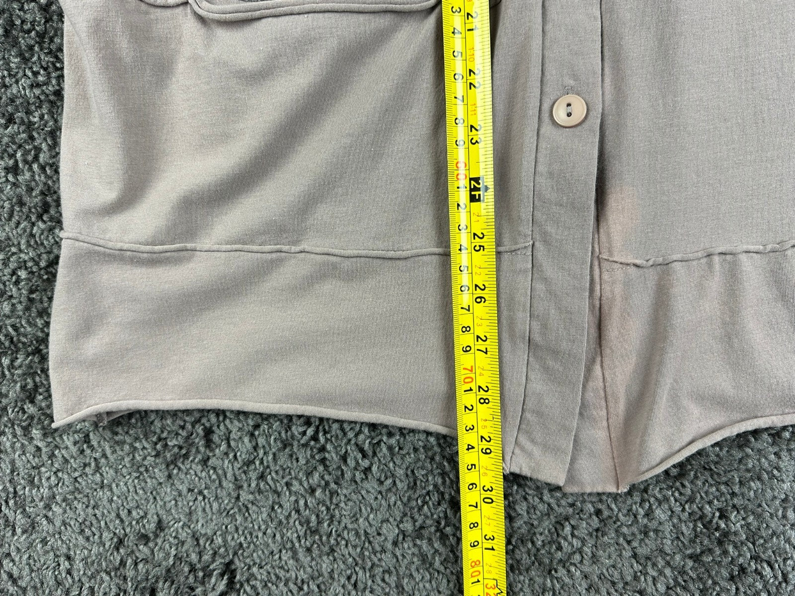 Luukaa Lagenlook Womens Button Tunic Shirt Taupe Gray Size 8 Mixed Media Pockets