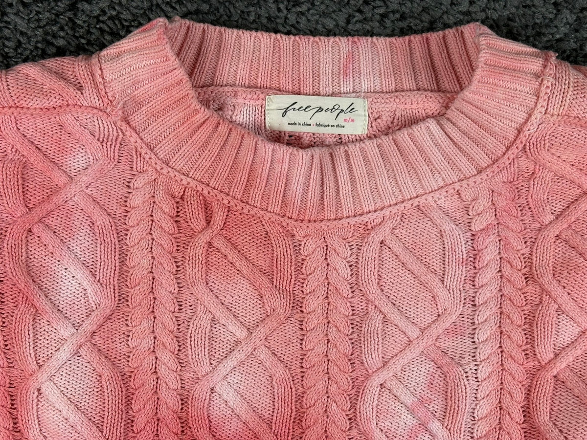 Free People Washed Ashore Women's Medium M Sweater Pink Cable Knit Crop Pullover