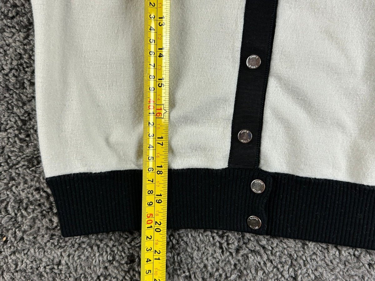 Karen Millen Womens 3 Medium Colorblock Cardigan Sweater Snap Button Ivory Black