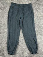 Athleta Womens Medium Black 100% Linen Pull On Jogger Pants Casual Trousers