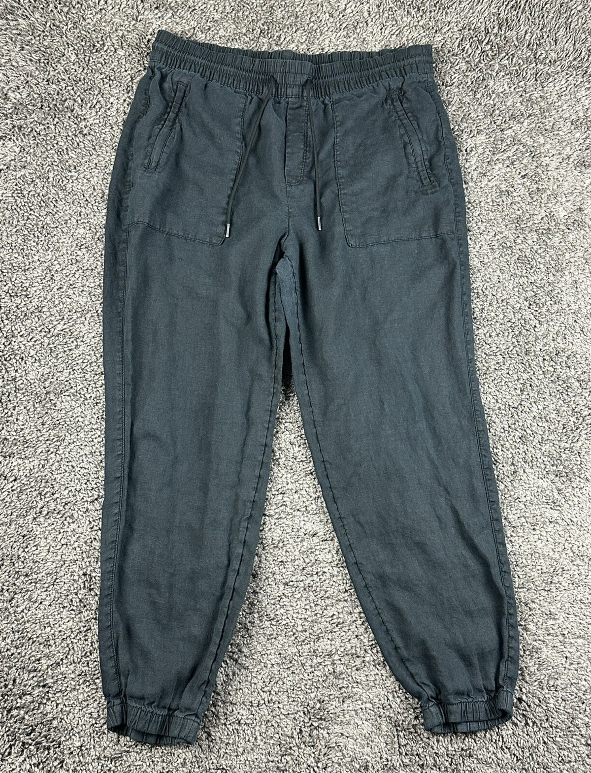 Athleta Womens Medium Black 100% Linen Pull On Jogger Pants Casual Trousers
