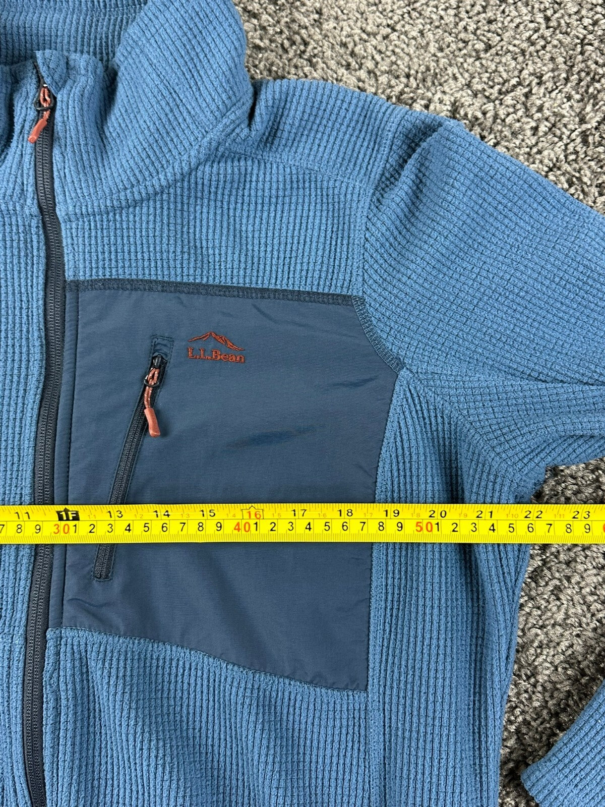 L.L.Bean Fleece Jacket Men Blue Full Zip Waffle Knit Thumbhole Cuffs Sz L