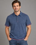 Nat Nast Mens L Blue Textured Polo Shirt Red Stitching Short Sleeve
