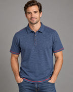 Nat Nast Mens L Blue Textured Polo Shirt Red Stitching Short Sleeve
