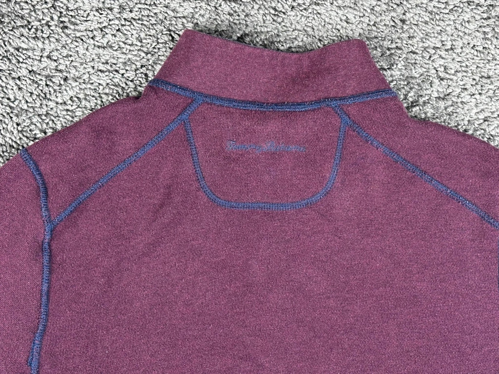 Tommy Bahama Quarter Zip Pullover Mens XL Reversible Blue Burgundy Marlin