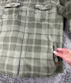 Voyager Mens Green Plaid Sherpa Lined Fleece Shirt Jacket Snap Shacket Sz Large