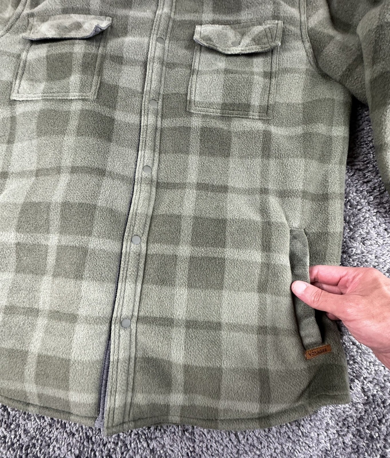 Voyager Mens Green Plaid Sherpa Lined Fleece Shirt Jacket Snap Shacket Sz Large