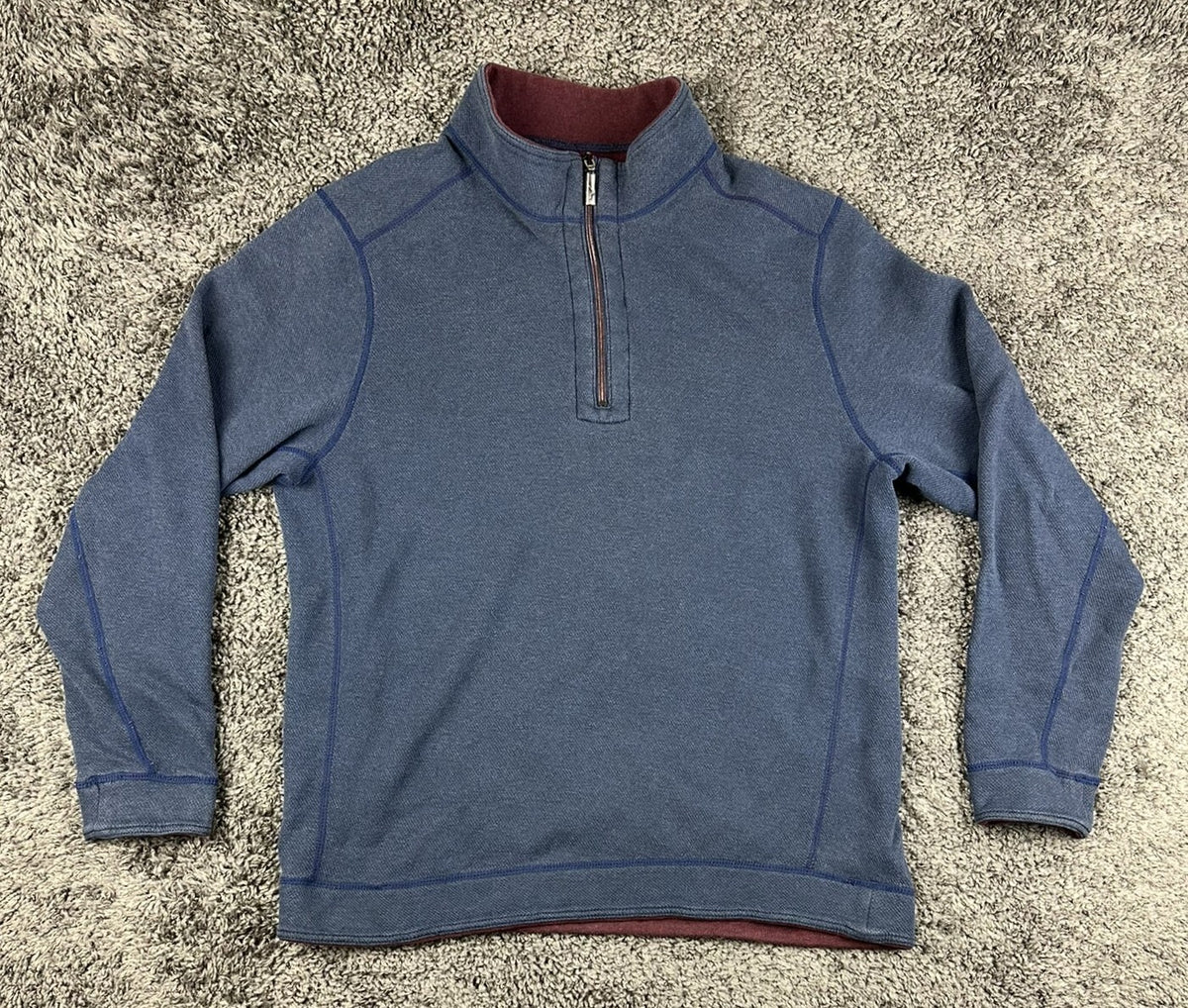 Tommy Bahama Quarter Zip Pullover Mens XL Reversible Blue Burgundy Marlin