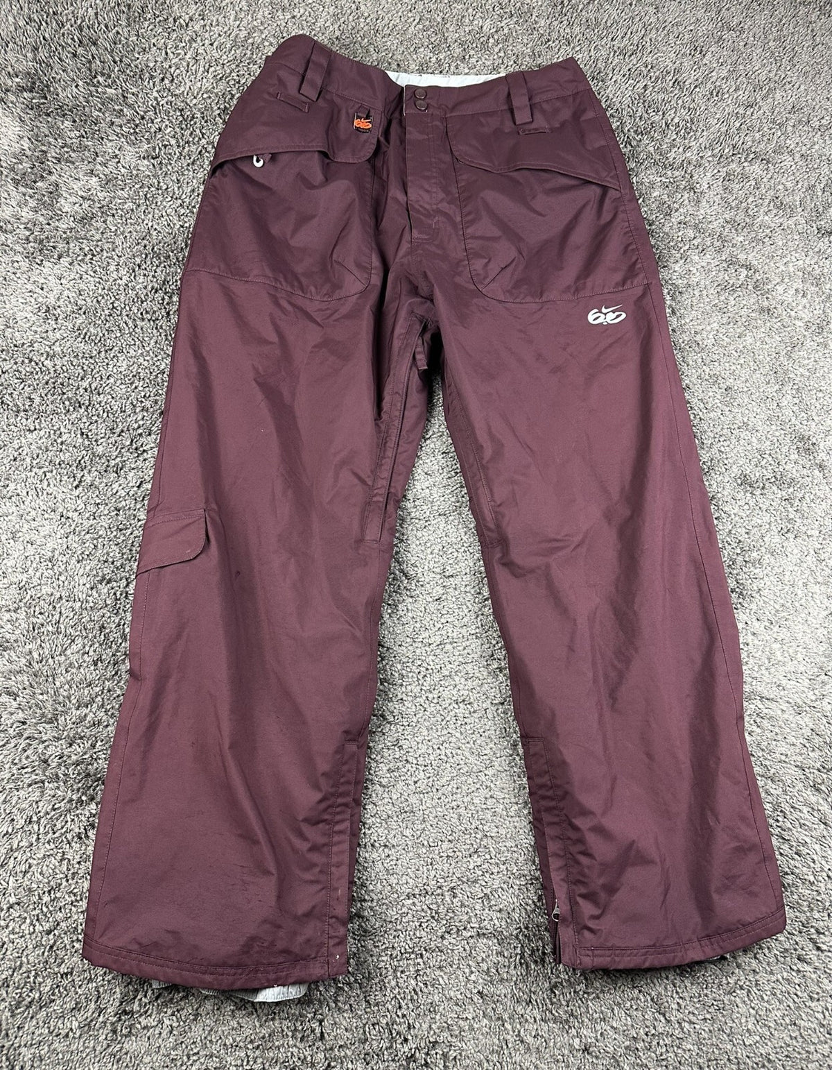 Nike 6.0 Mens L Burgundy Cargo Snowboard Ski Pants Vented Zip Hem Y2K