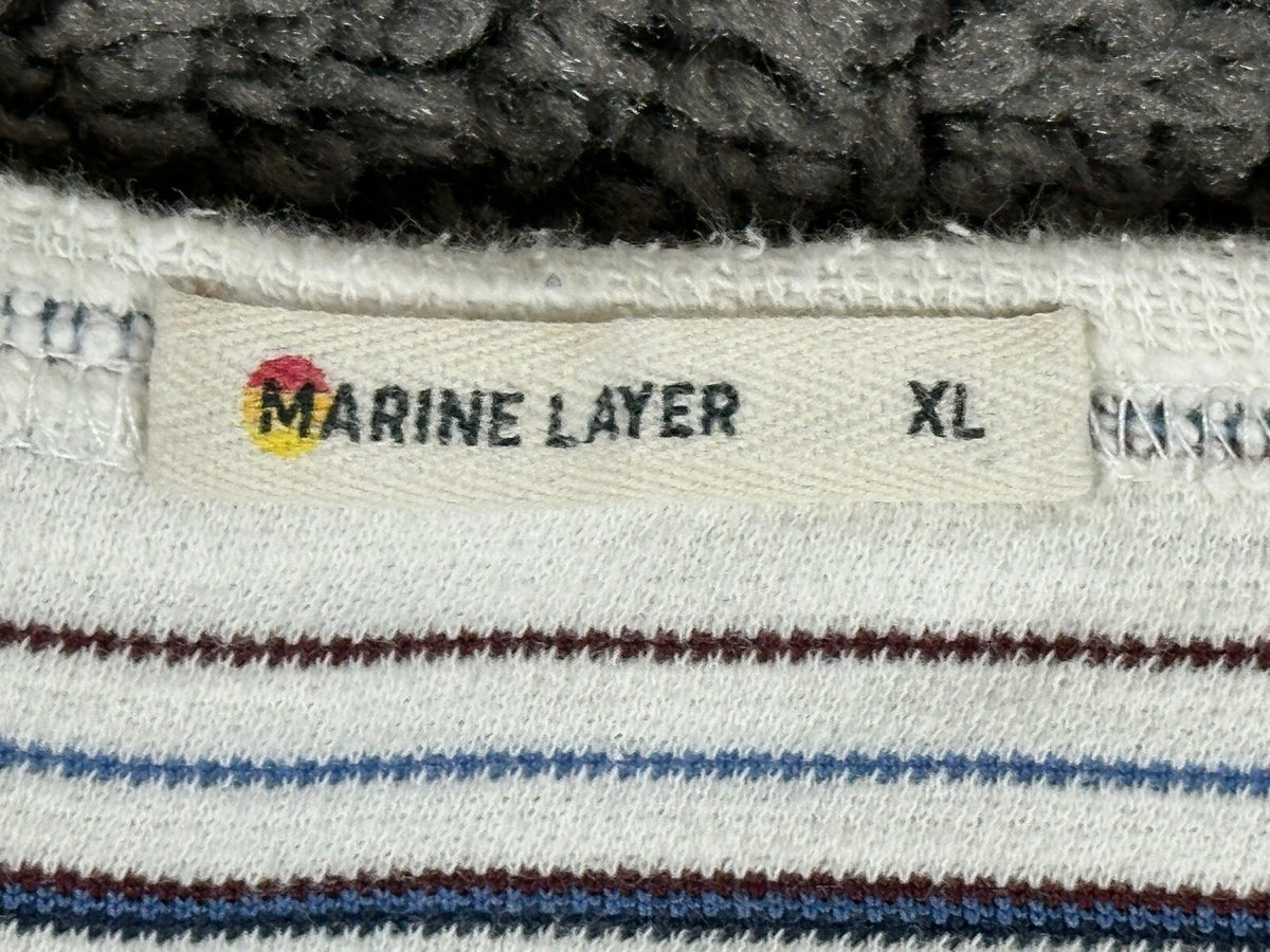 Marine Layer Men's Textured Crew Striped Long Sleeve Pullover Off-White XL