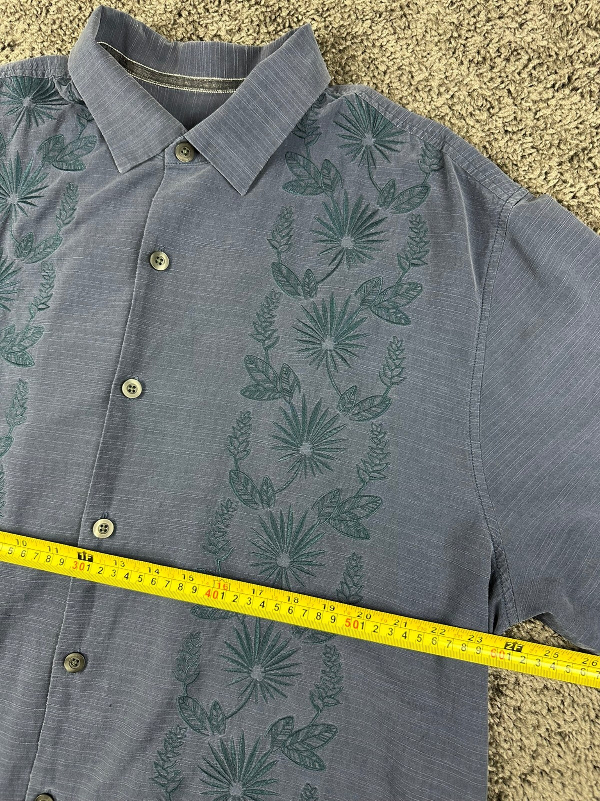 Tommy Bahama Mens XLT Blue Silk Cotton Embroidered Palm Camp Shirt Big Tall