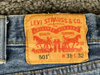 Levis 501 Mens Jeans Blue Original Straight Button Fly Medium Wash Denim 38x32