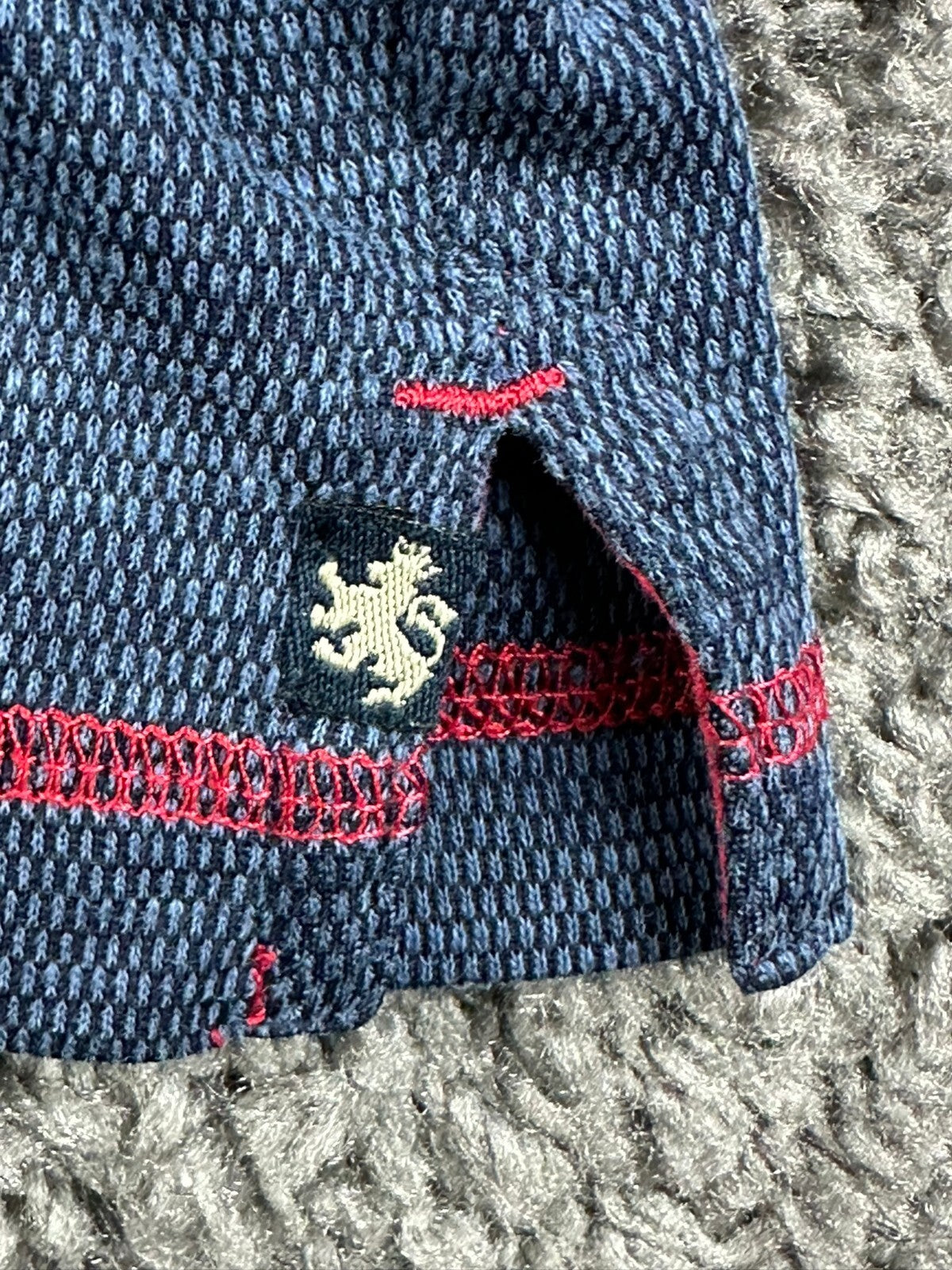 Nat Nast Mens L Blue Textured Polo Shirt Red Stitching Short Sleeve
