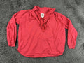 A Shirt Thing Celine Womens P Petite Small Red Cotton Ruffle V-Neck Blouse Top