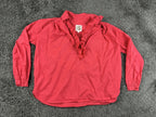 A Shirt Thing Celine Womens P Petite Small Red Cotton Ruffle V-Neck Blouse Top