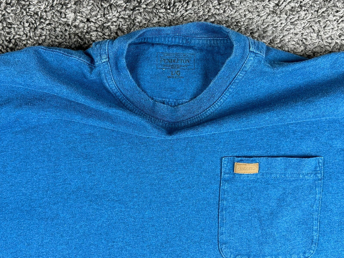 Pendleton Deschutes Mens Large L Blue Heather Short Sleeve Pocket T Shirt Tee