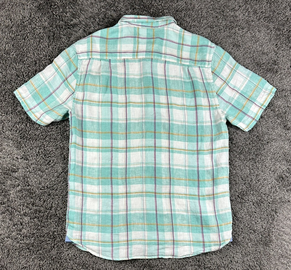 Tommy Bahama Mens S 100% Linen Short Sleeve Button Up Shirt Plaid Mint Green