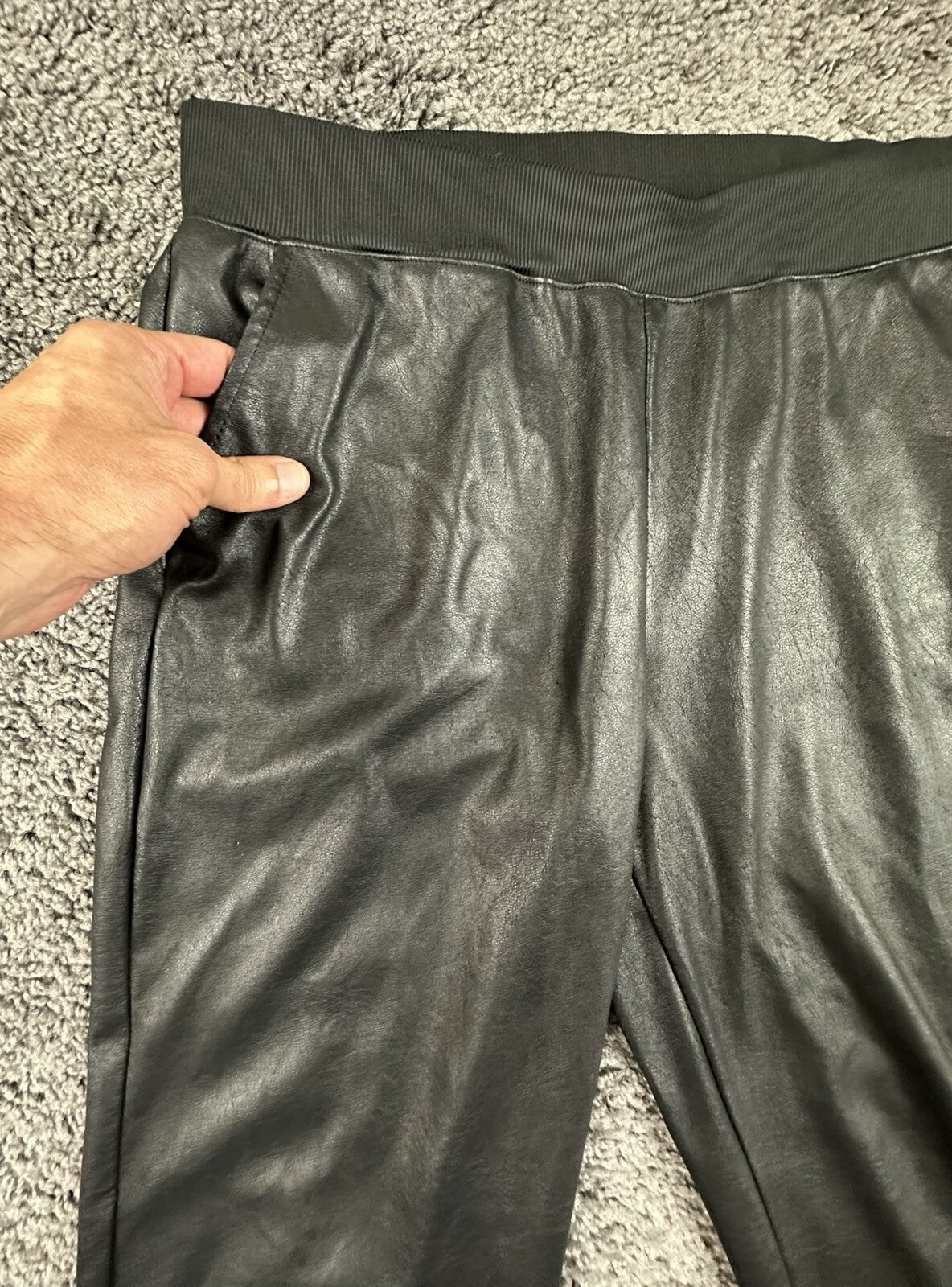 Matty M Faux Leather Jogger Pants Womens Size Medium Black Elastic Waist