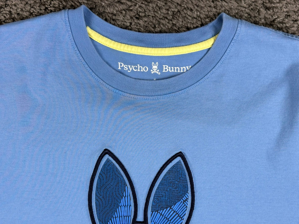 Psycho Bunny Mens M Light Blue Pima Cotton Big Logo T-Shirt Size 5 Medium