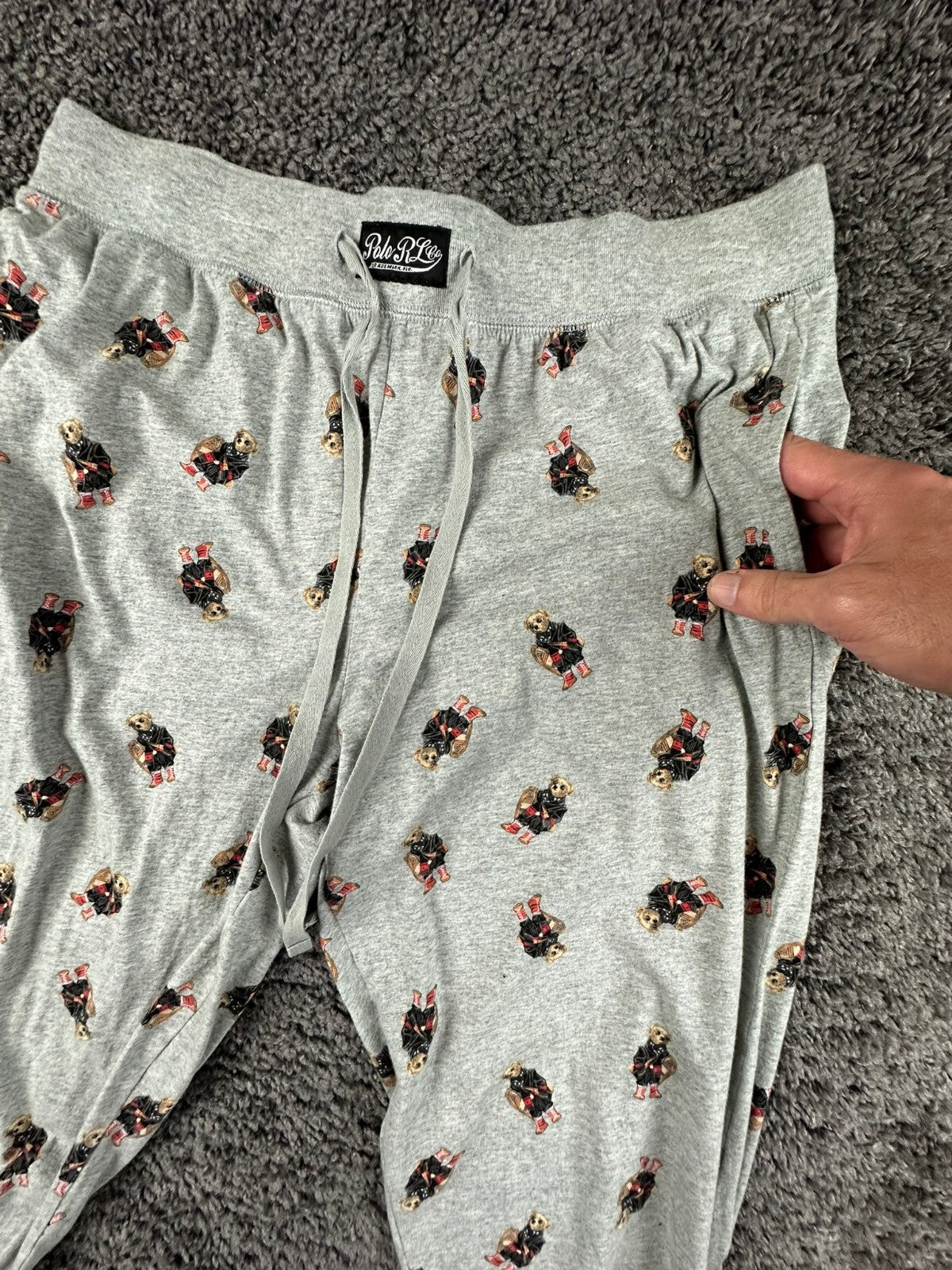 Polo Ralph Lauren Mens L Grey All-Over Print Polo Bear Sleepwear Jogger Pants