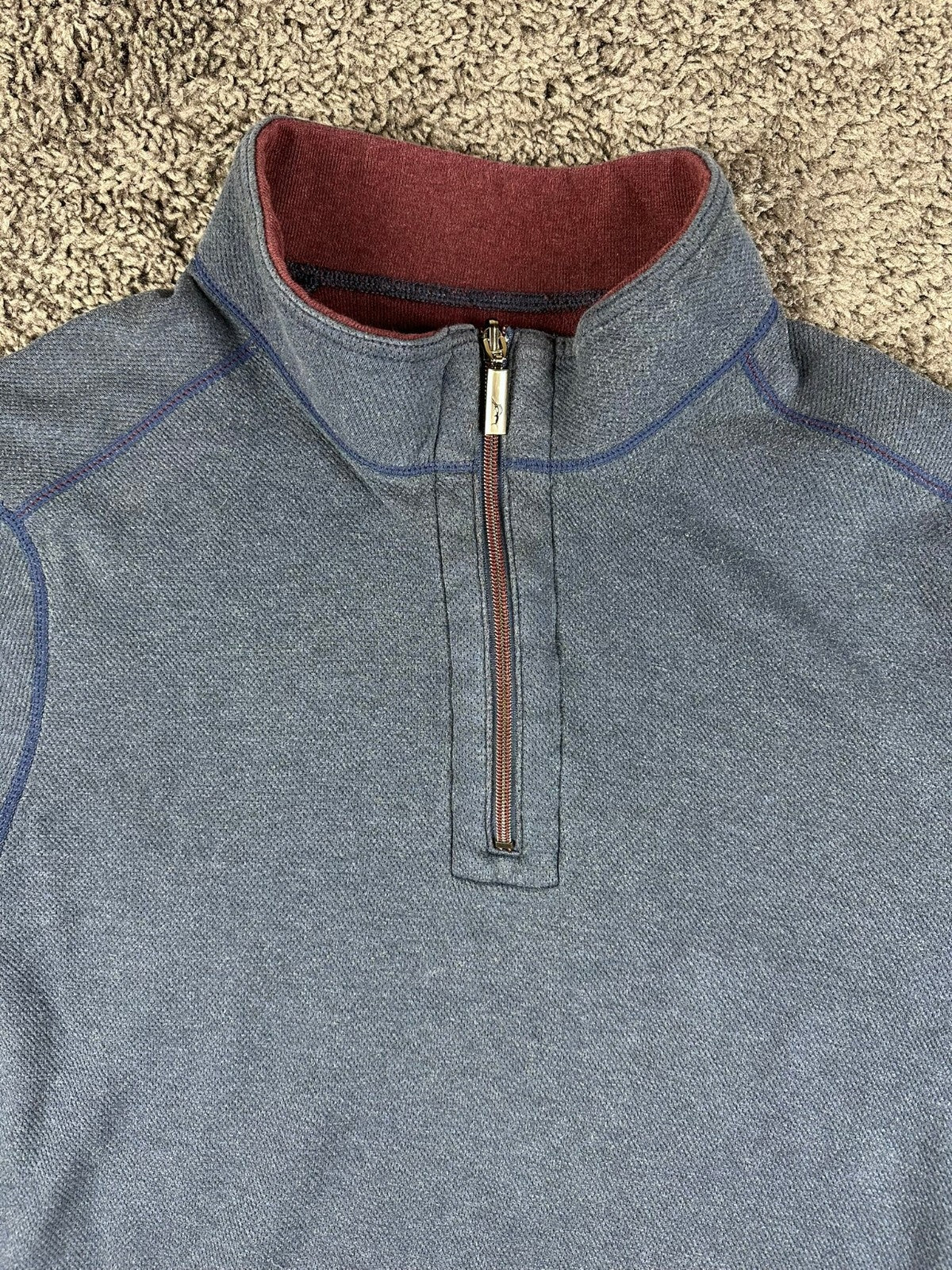 Tommy Bahama Quarter Zip Pullover Mens XL Reversible Blue Burgundy Marlin
