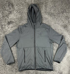 Gerry Mens Full Zip Hooded Grid Fleece Jacket Large Gray Outdoor Zip Pockets