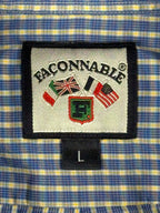 Vintage Façonnable Mens L Blue Plaid Short Sleeve Shirt USA