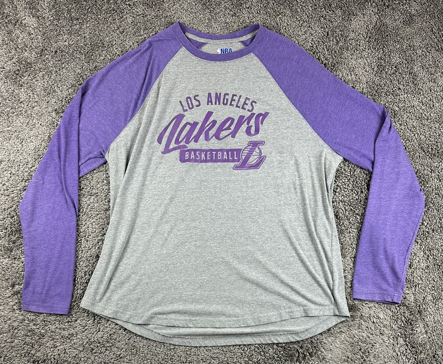 NBA Los Angeles Lakers Mens Raglan Long Sleeve Shirt Gray Purple Basketball 3XL