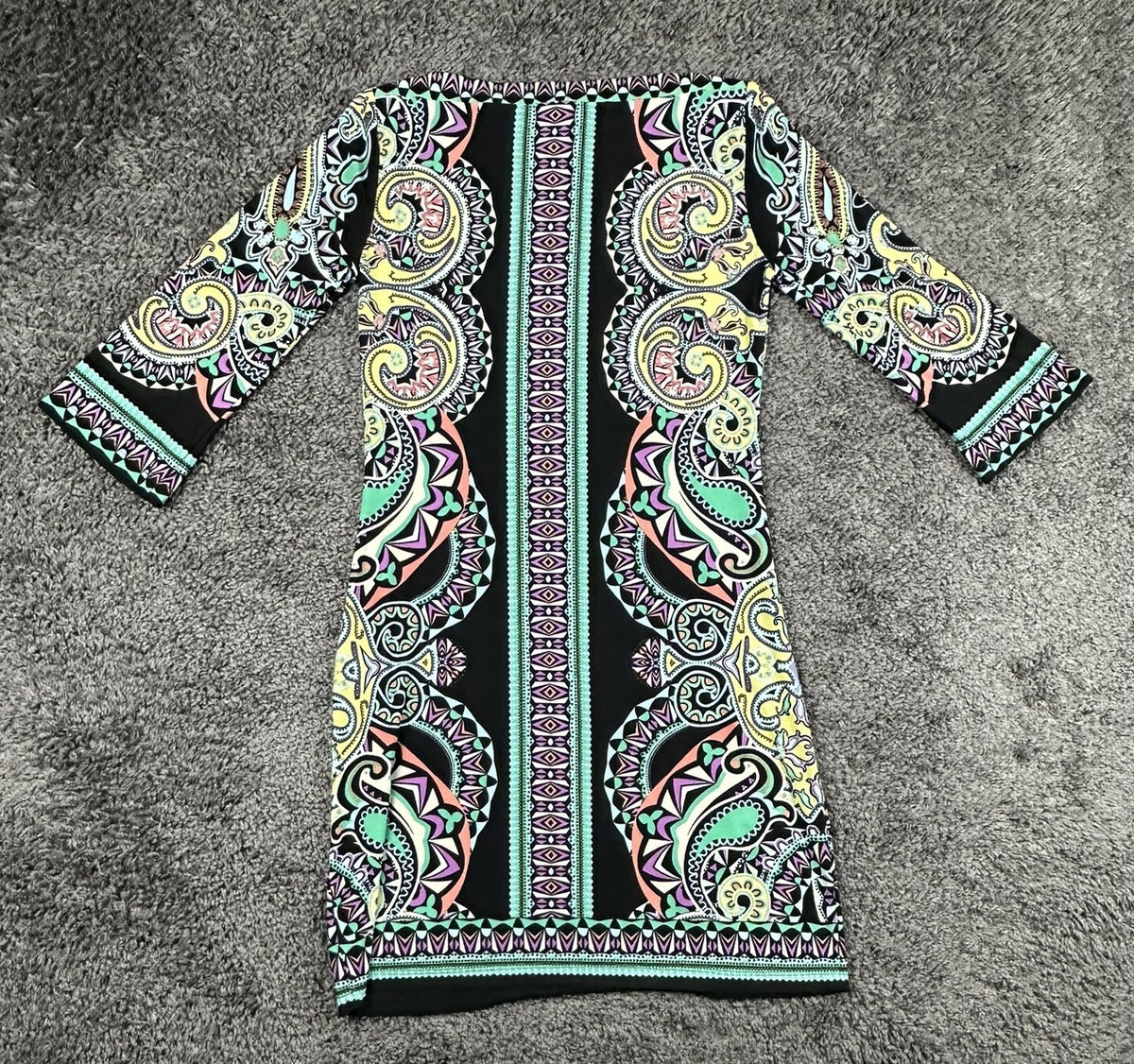 ECI New York Dress Womens S Small Black Multi Geometric Paisley Stretch