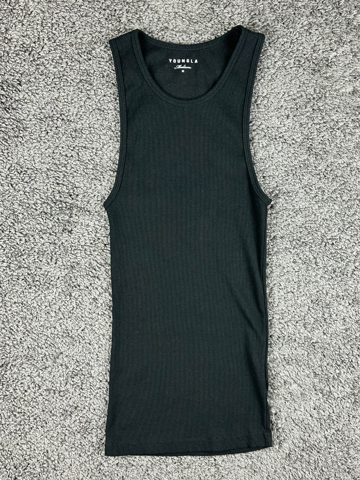 YoungLA Mens M Black Wife Lover Ribbed Tank Top Model 340 Fitness Gym Shirt