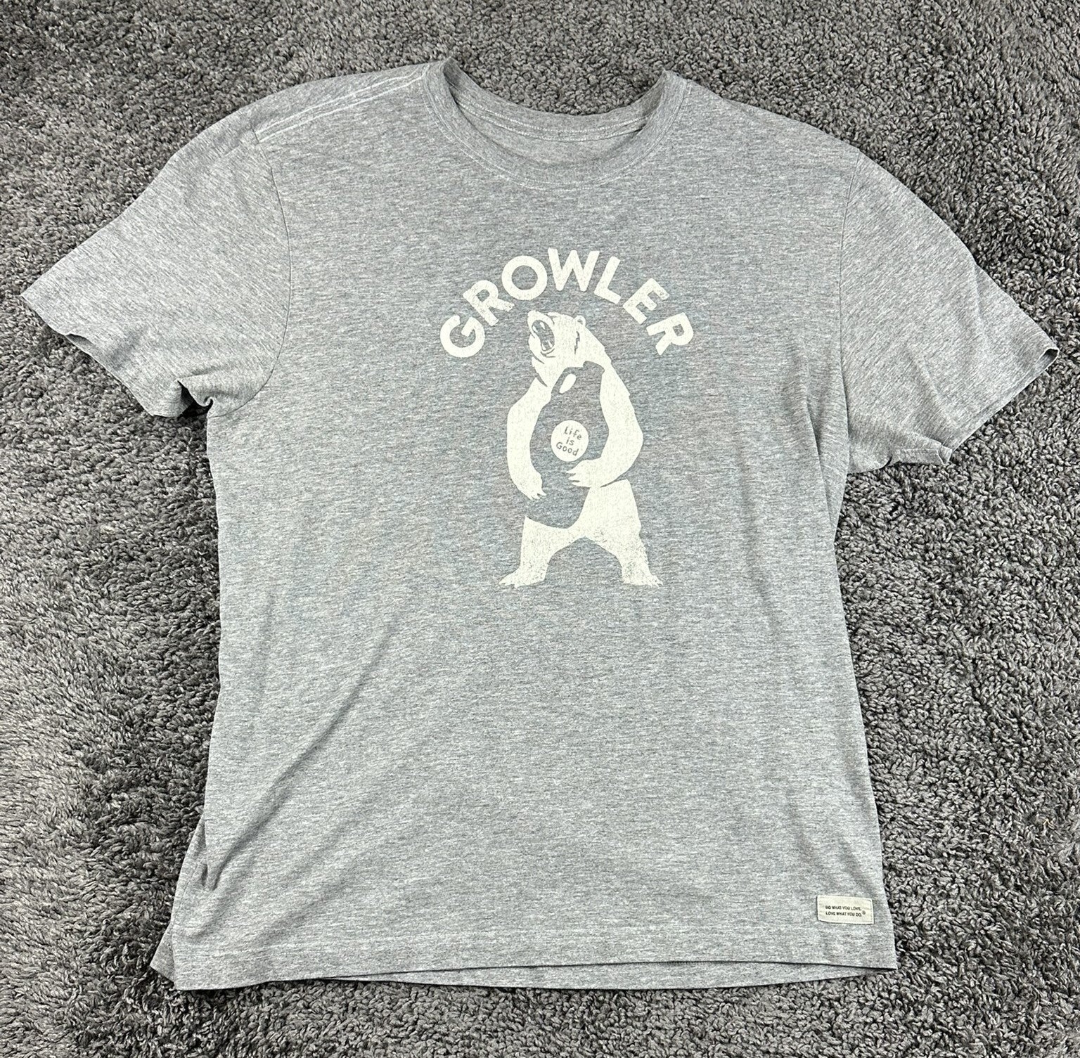 Life is Good Men Crusher Tee Gray Growler Bear Craft Beer Graphic Shirt Sz Large