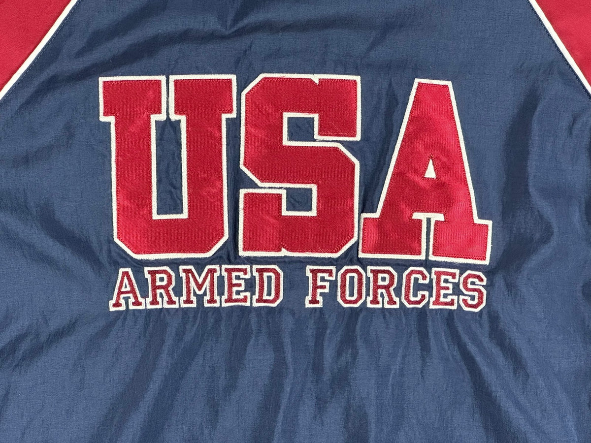 Vintage 90s Jammin Mens L USA Armed Forces Sports Track Jacket Navy Red USA Made